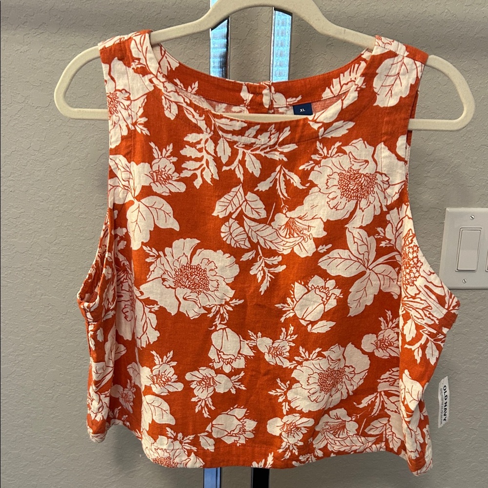 Old Navy Women's Floral Sleeveless Crop Top - Orange & White